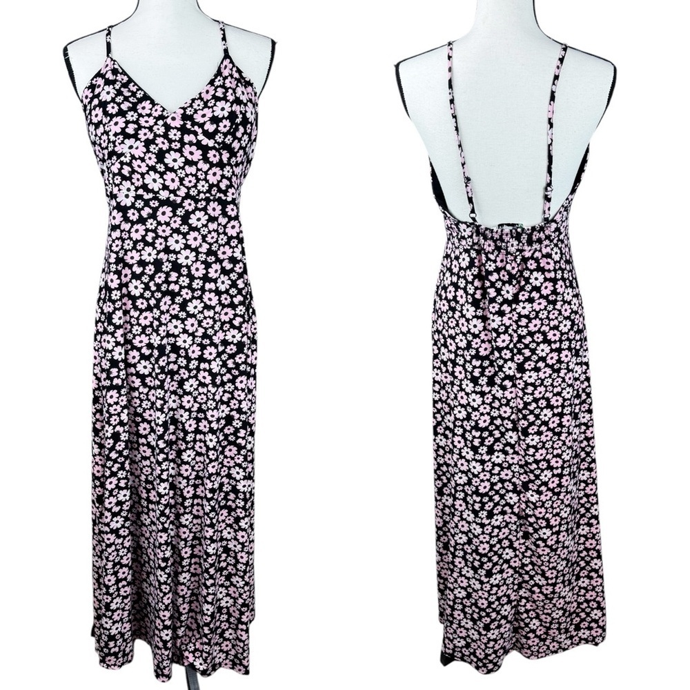 Vine and Valley Pink Boho Floral Spaghetti Strap Romantic Y2K Smocked Maxi Dress